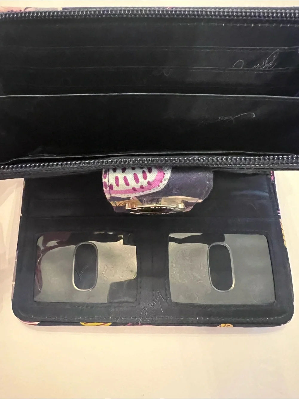 Vera Bradley Quilted Floral Turnlock Wallet in Navy, Purple & Green Retired - Picture 7 of 10